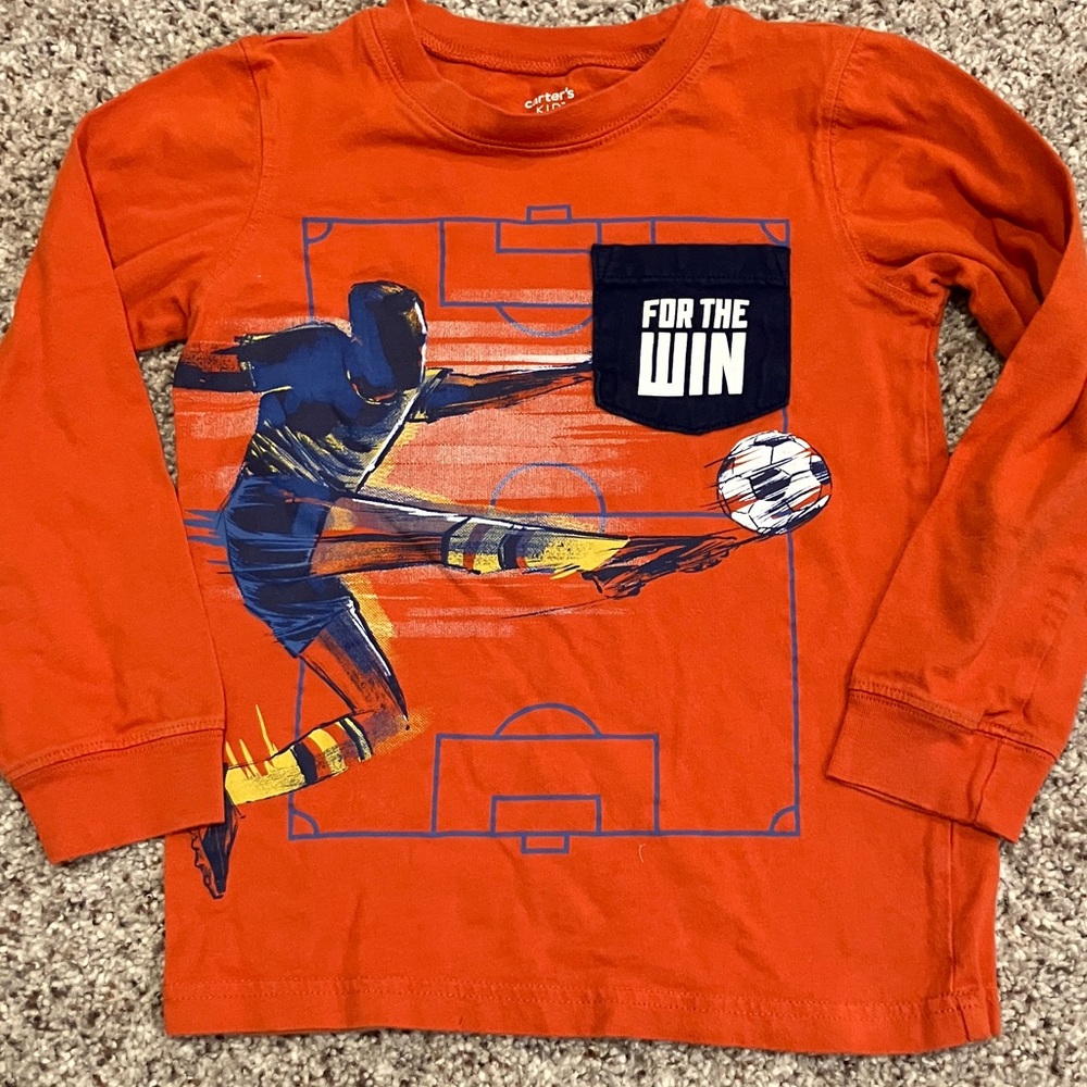 Carter’s Boys Orange Long Sleeve Soccer Tee – Size 6 – Excellent Condition